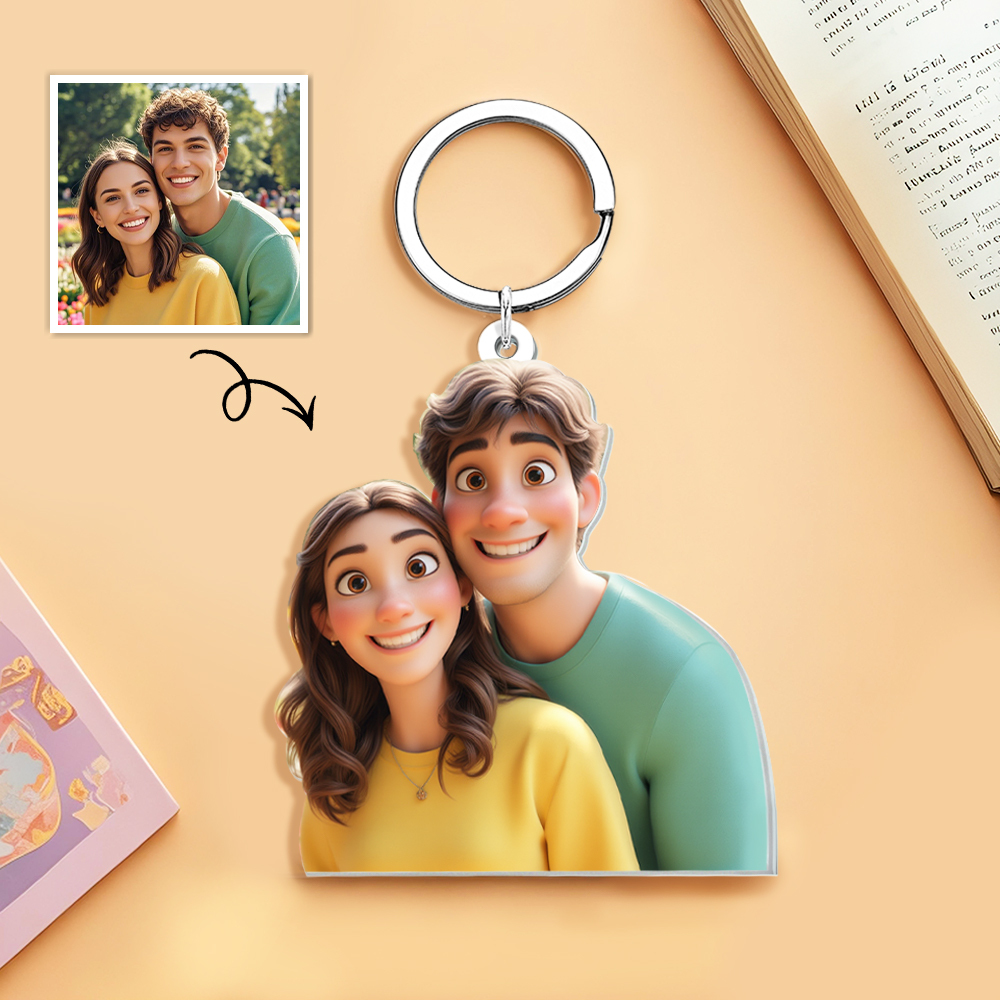 Custom Cartoon Style Photo Keychain Titanium Steel Keychain Memorial Gifts Couple Gifts - soufeelus