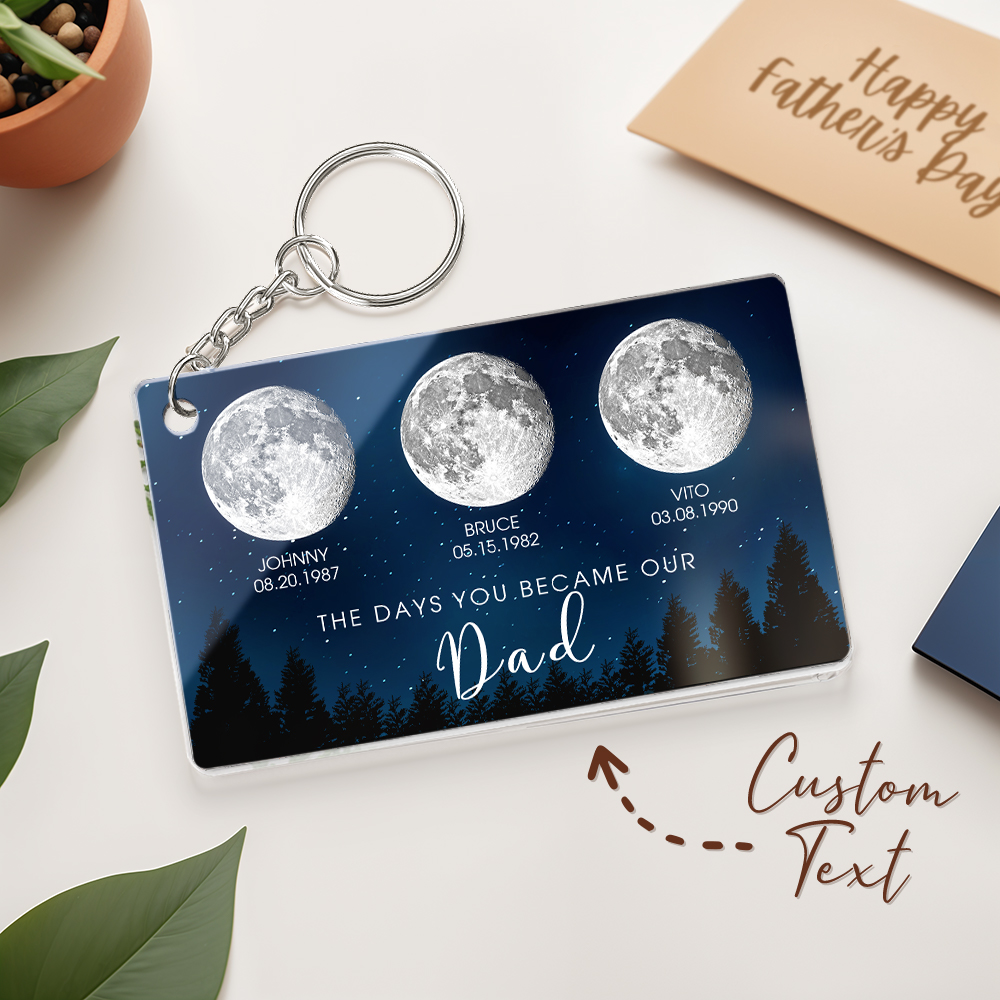 Personalized Starry Night The Day You Became Dad Keychain Custom Dad Acrylic Keychain Custom Birth Moon Phase Father's Day Gift - soufeelus