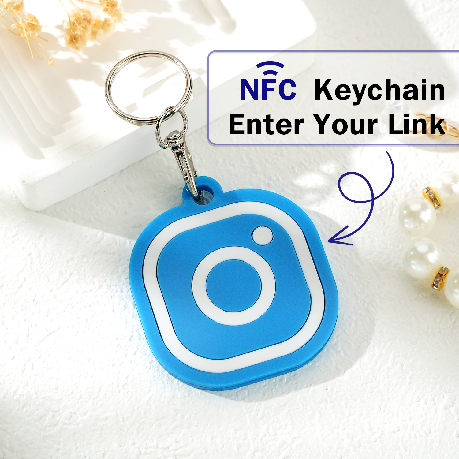 Custom Instagram Smart Nfc Keychain For Social Media Tap And Follow Digital Business Card Payment Link Cash App Link Tree