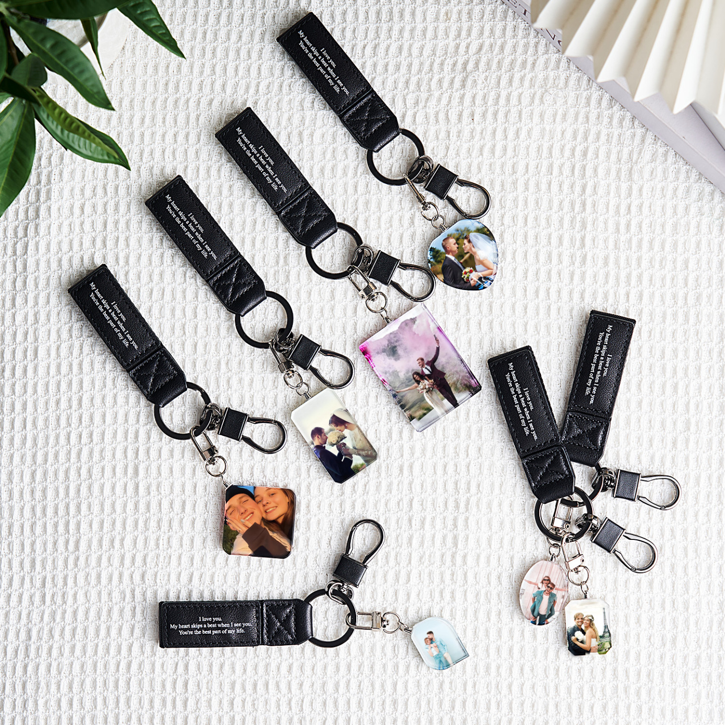 Custom Double Sided Photo Crystal Keychain Engraved Leather Keychain Gifts For Her Wedding Gifts