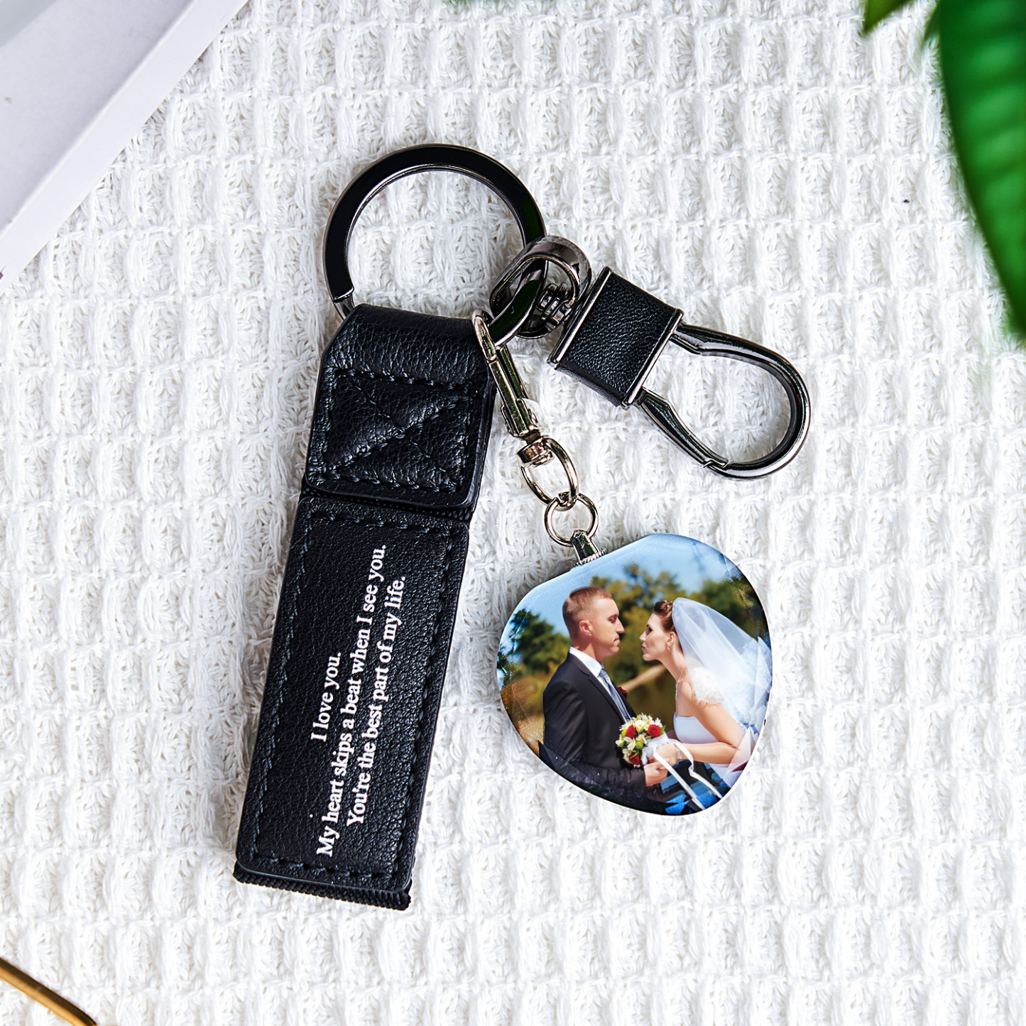 Custom Double Sided Photo Crystal Keychain Engraved Leather Keychain Gifts For Her Wedding Gifts