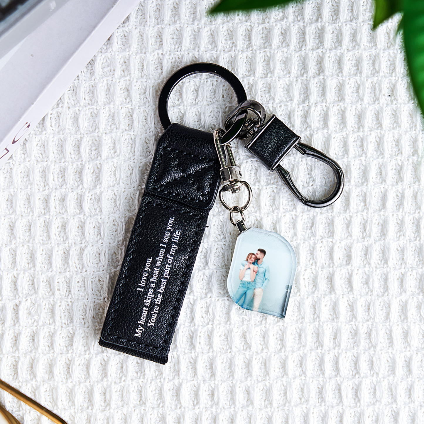 Custom Double Sided Photo Crystal Keychain Engraved Leather Keychain Gifts For Her Wedding Gifts