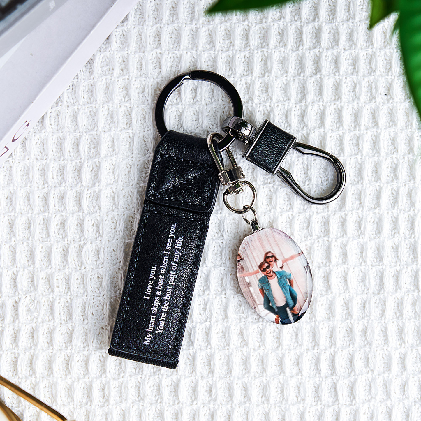 Custom Double Sided Photo Crystal Keychain Engraved Leather Keychain Gifts For Her Wedding Gifts