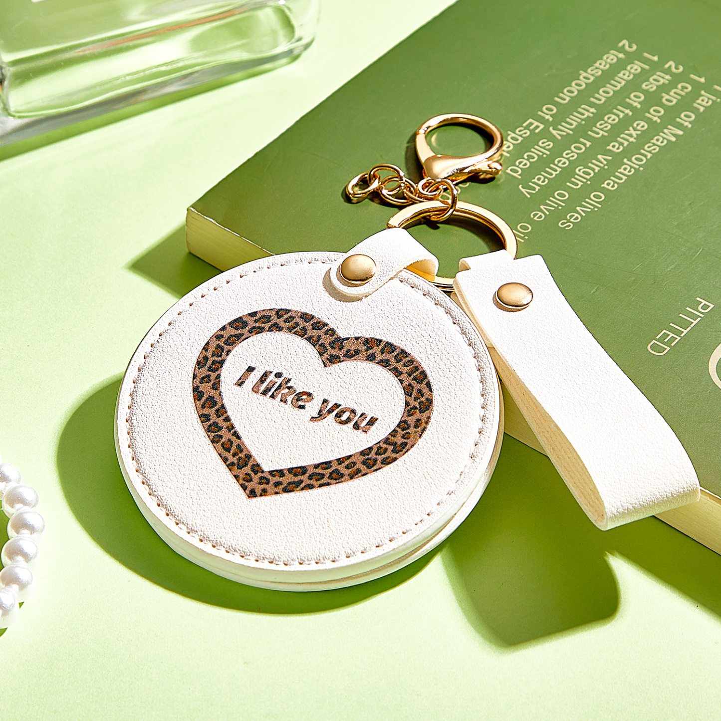 Engraved Keychain Leather Makeup Mirror Engraved Keychain Mirror Pendant Anniversary Gift - soufeelus