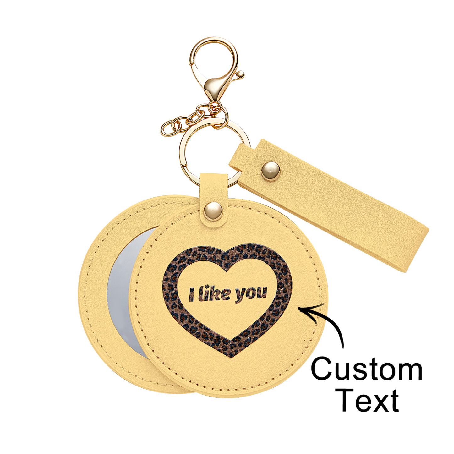 Engraved Keychain Leather Makeup Mirror Engraved Keychain Mirror Pendant Anniversary Gift - soufeelus