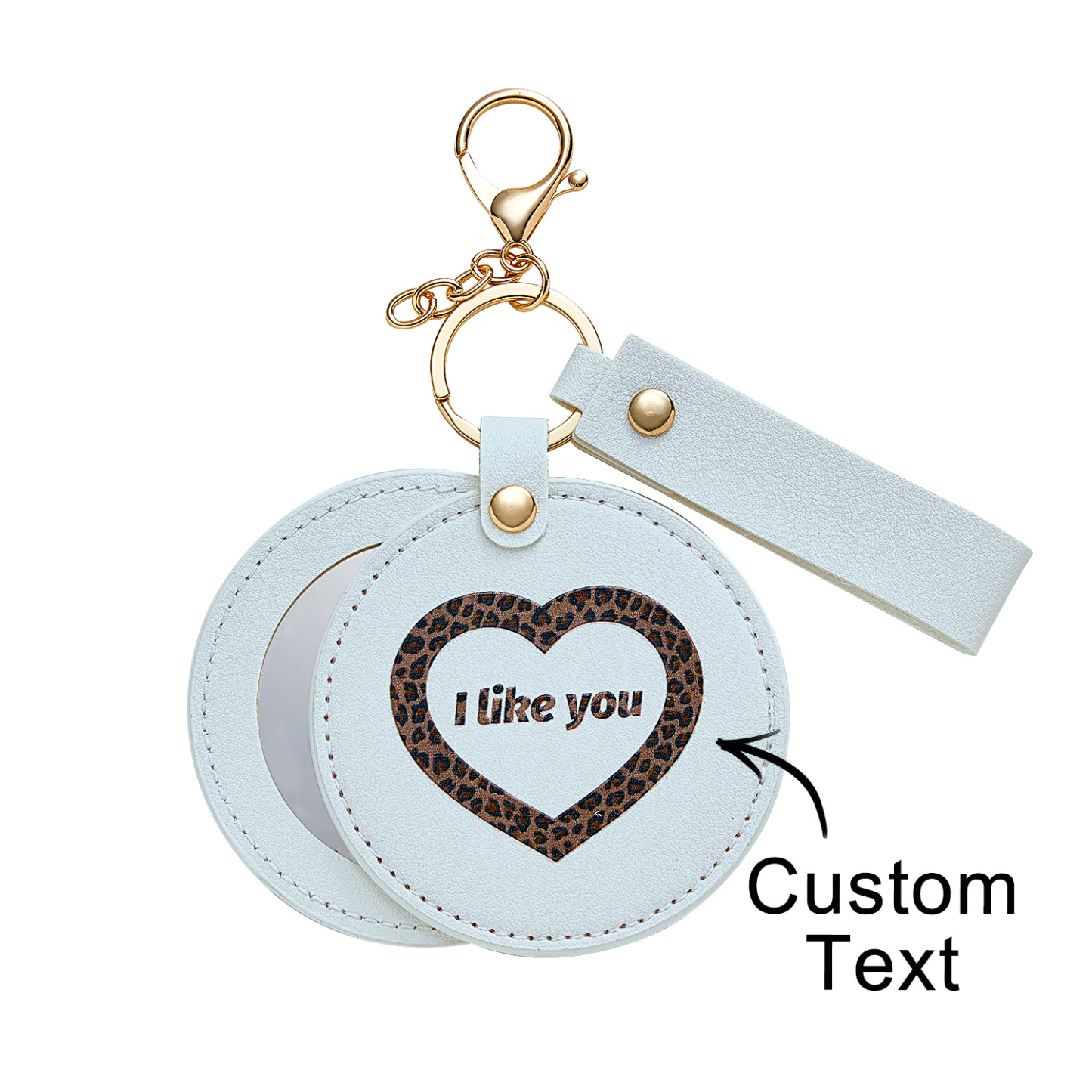 Engraved Keychain Leather Makeup Mirror Engraved Keychain Mirror Pendant Anniversary Gift - soufeelus