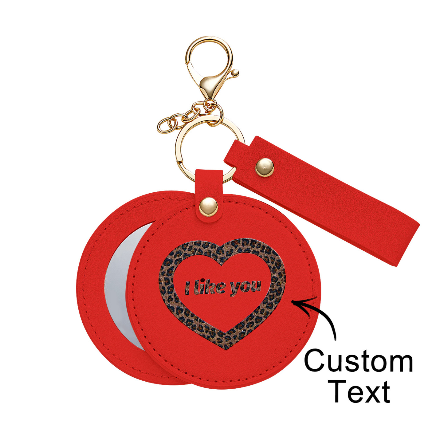 Engraved Keychain Leather Makeup Mirror Engraved Keychain Mirror Pendant Anniversary Gift - soufeelus