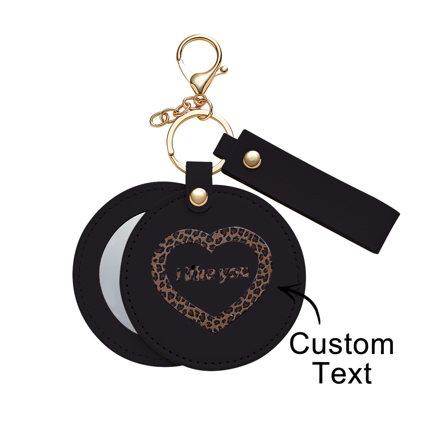 Engraved Keychain Leather Makeup Mirror Engraved Keychain Mirror Pendant Anniversary Gift - soufeelus