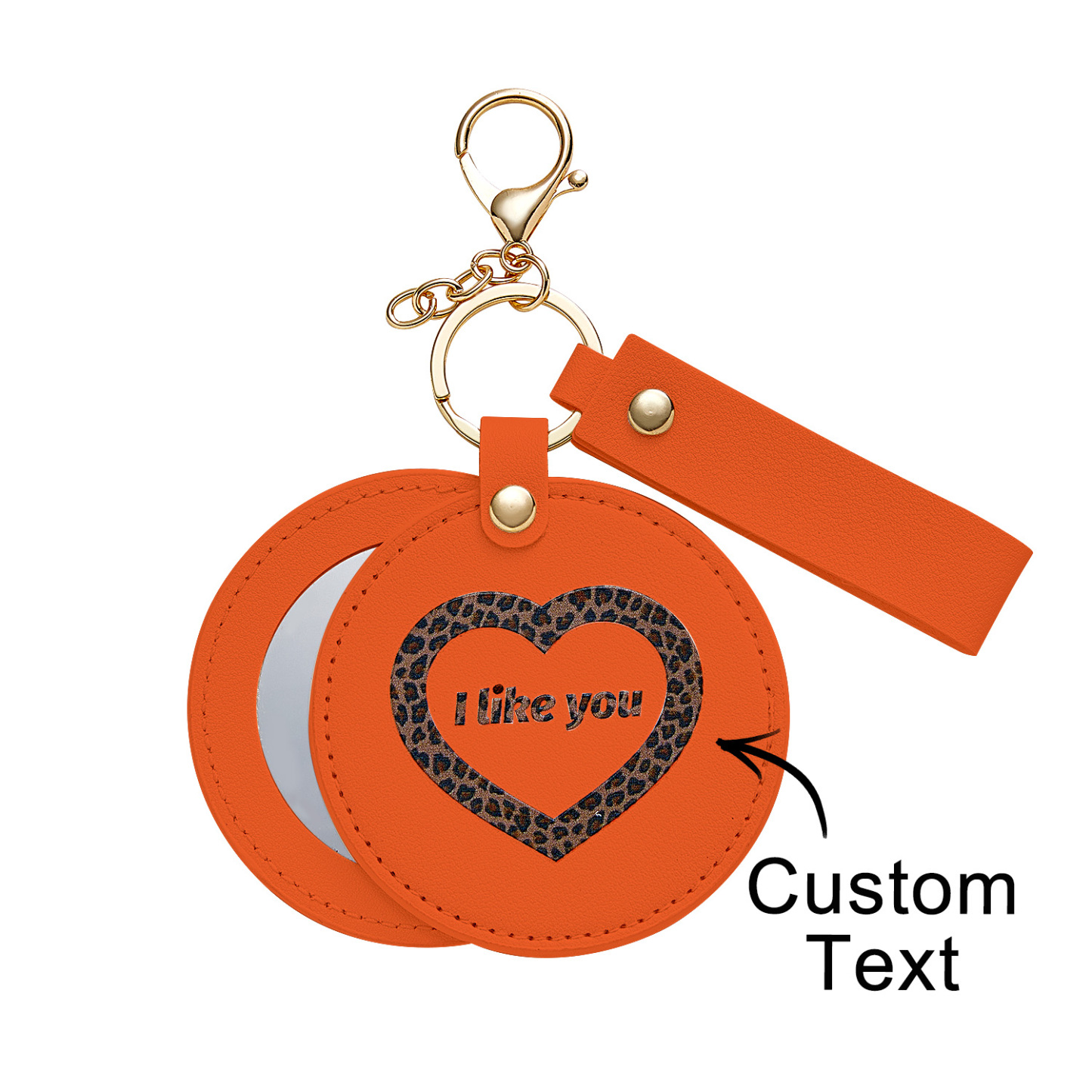 Engraved Keychain Leather Makeup Mirror Engraved Keychain Mirror Pendant Anniversary Gift - soufeelus