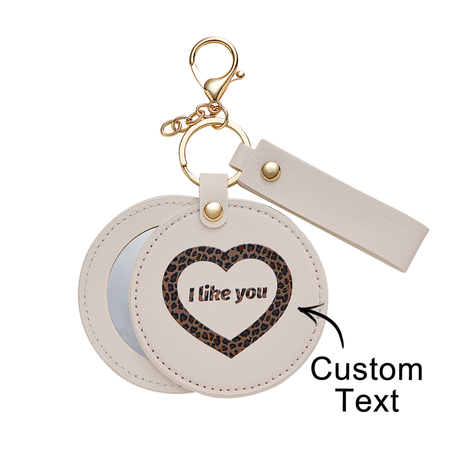 Engraved Keychain Leather Makeup Mirror Engraved Keychain Mirror Pendant Anniversary Gift - soufeelus