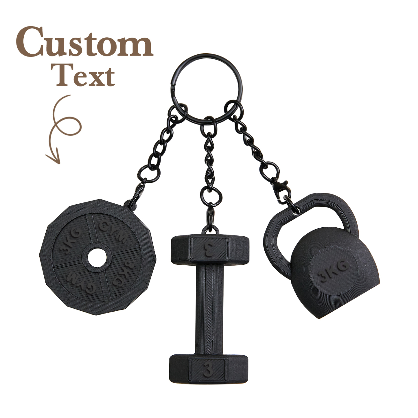 Personalized 3D Printed Dumbbell Kettlebell Weight Plate Mix Bag Charm Keychain with Name Birthday Gym Sports Gift for Fitness Enthusiasts