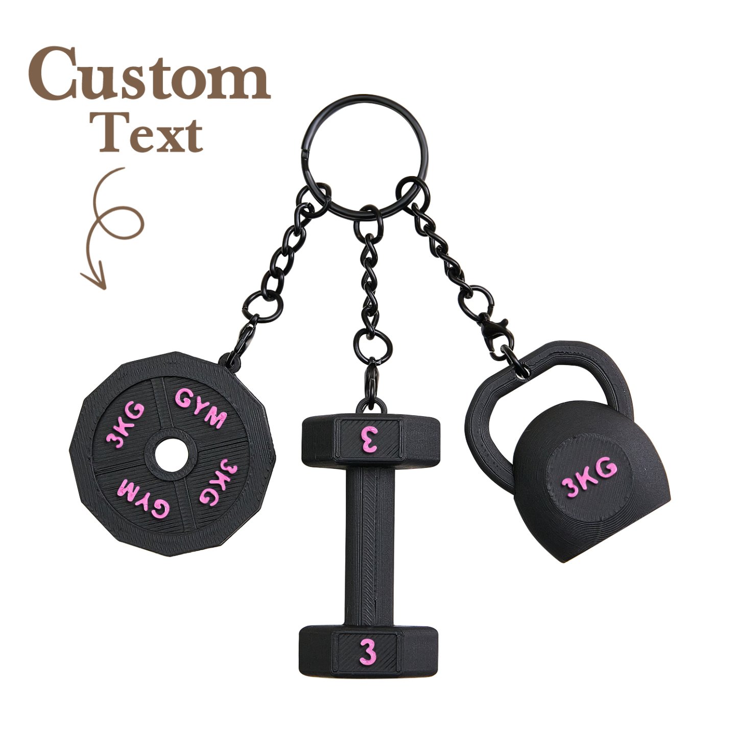 Personalized 3D Printed Dumbbell Kettlebell Weight Plate Mix Bag Charm Keychain with Name Birthday Gym Sports Gift for Fitness Enthusiasts