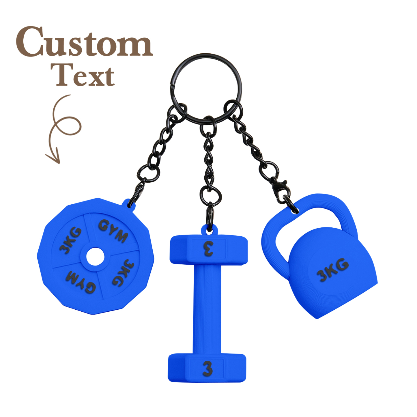 Personalized 3D Printed Dumbbell Kettlebell Weight Plate Mix Bag Charm Keychain with Name Birthday Gym Sports Gift for Fitness Enthusiasts