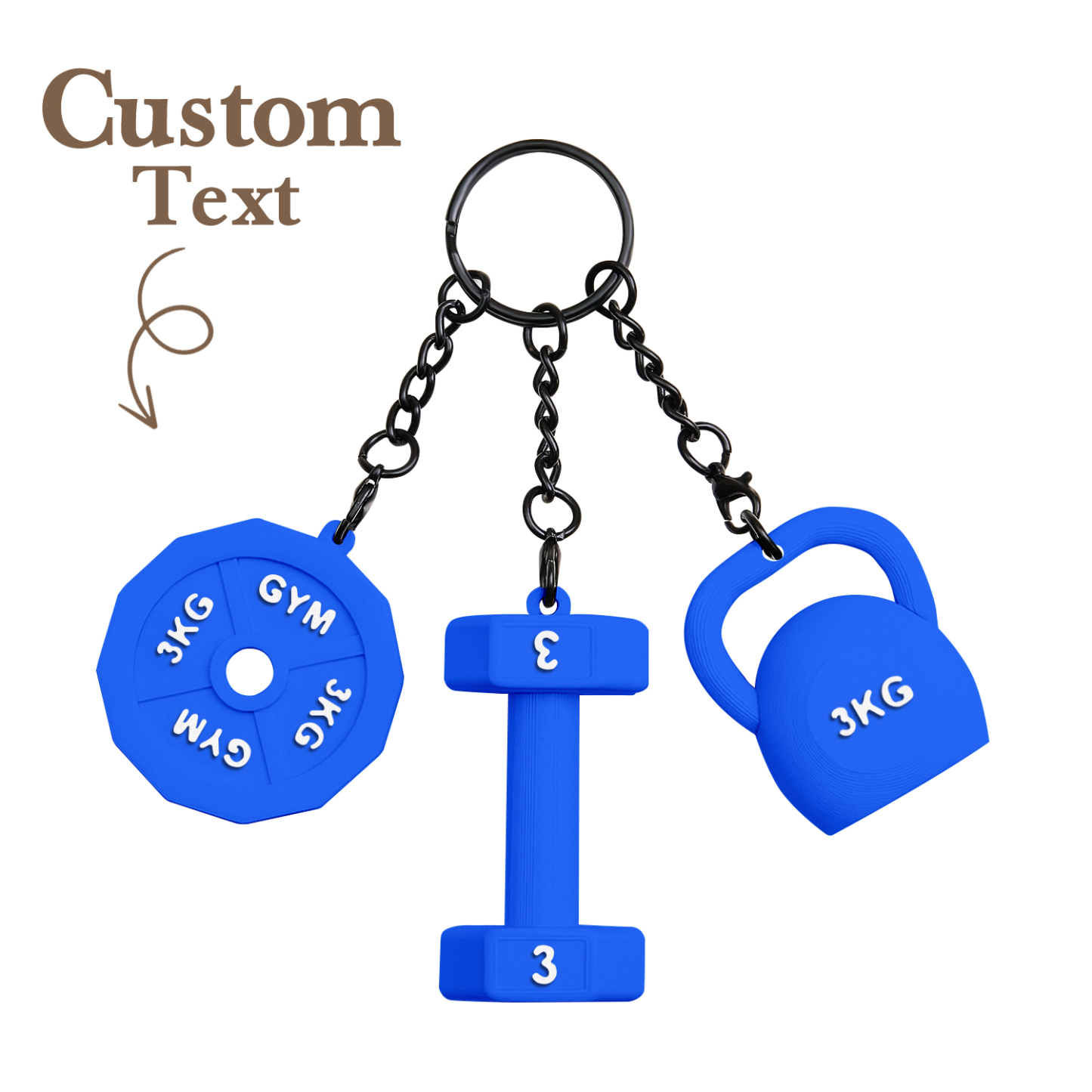 Personalized 3D Printed Dumbbell Kettlebell Weight Plate Mix Bag Charm Keychain with Name Birthday Gym Sports Gift for Fitness Enthusiasts