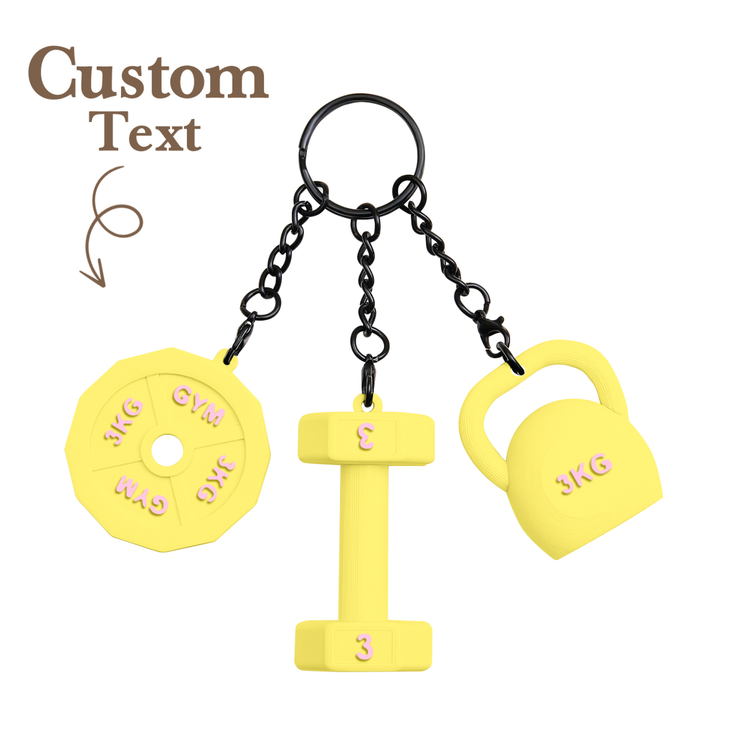 Personalized 3D Printed Dumbbell Kettlebell Weight Plate Mix Bag Charm Keychain with Name Birthday Gym Sports Gift for Fitness Enthusiasts