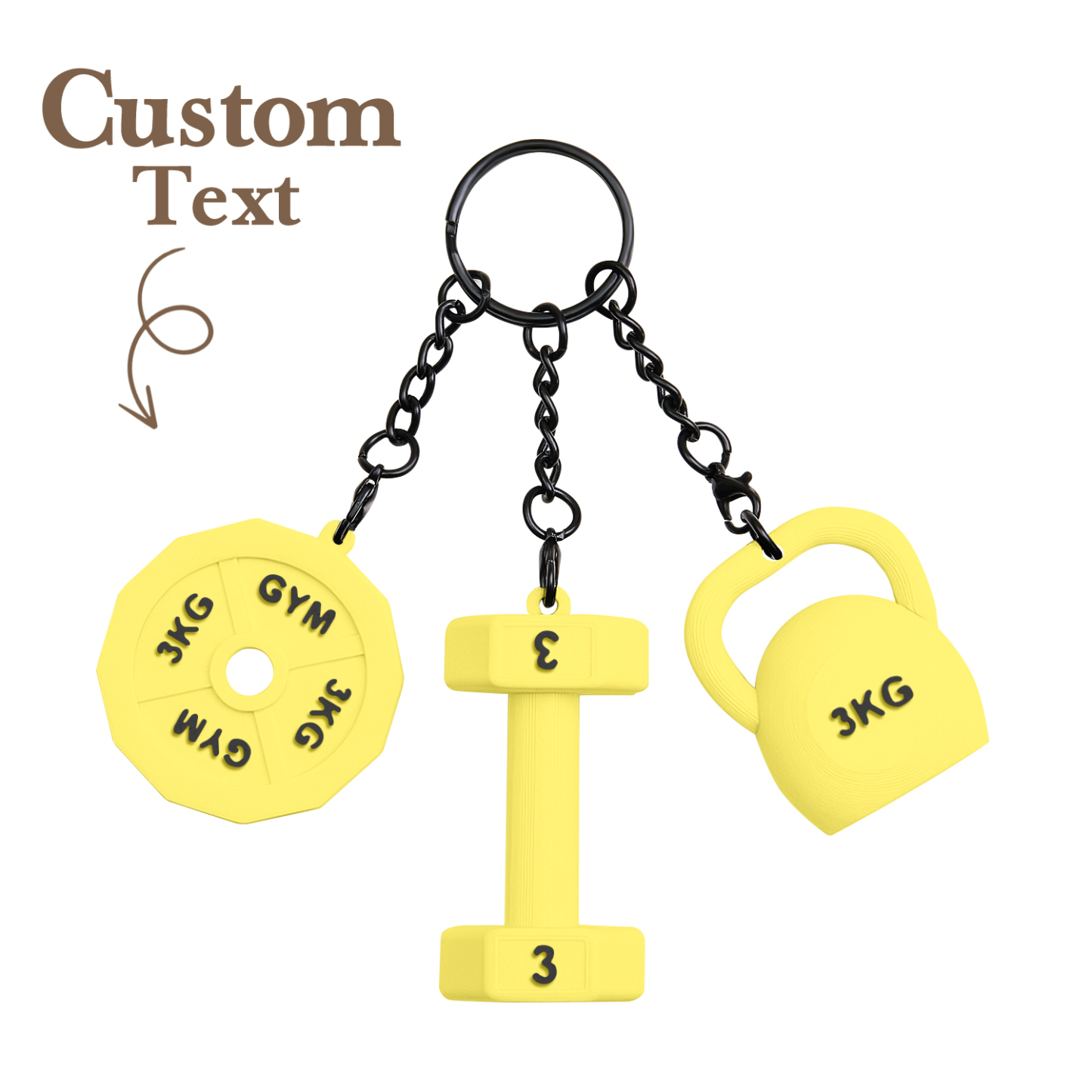 Personalized 3D Printed Dumbbell Kettlebell Weight Plate Mix Bag Charm Keychain with Name Birthday Gym Sports Gift for Fitness Enthusiasts