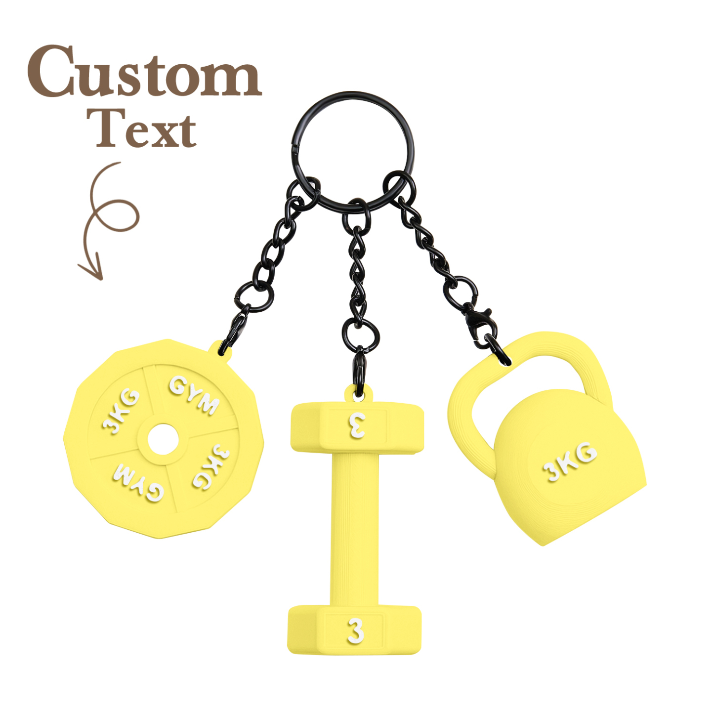 Personalized 3D Printed Dumbbell Kettlebell Weight Plate Mix Bag Charm Keychain with Name Birthday Gym Sports Gift for Fitness Enthusiasts