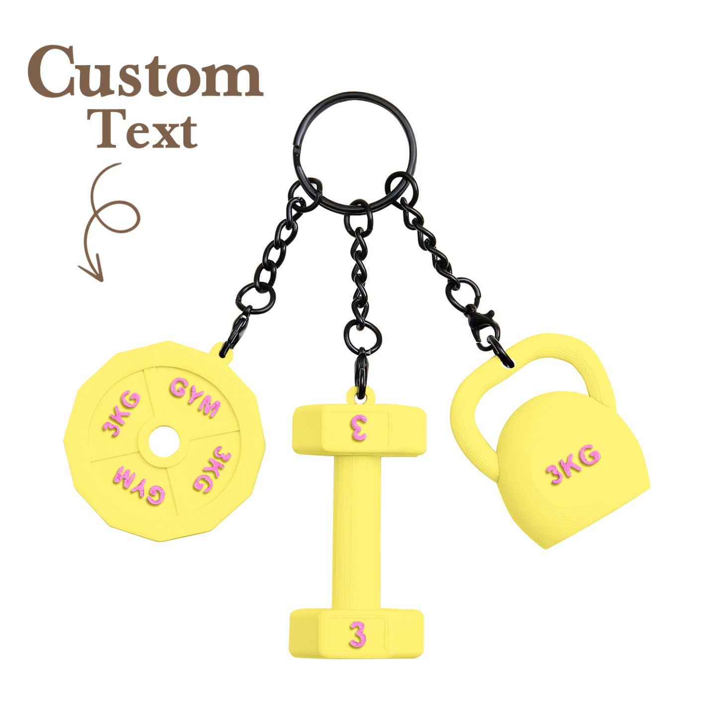 Personalized 3D Printed Dumbbell Kettlebell Weight Plate Mix Bag Charm Keychain with Name Birthday Gym Sports Gift for Fitness Enthusiasts