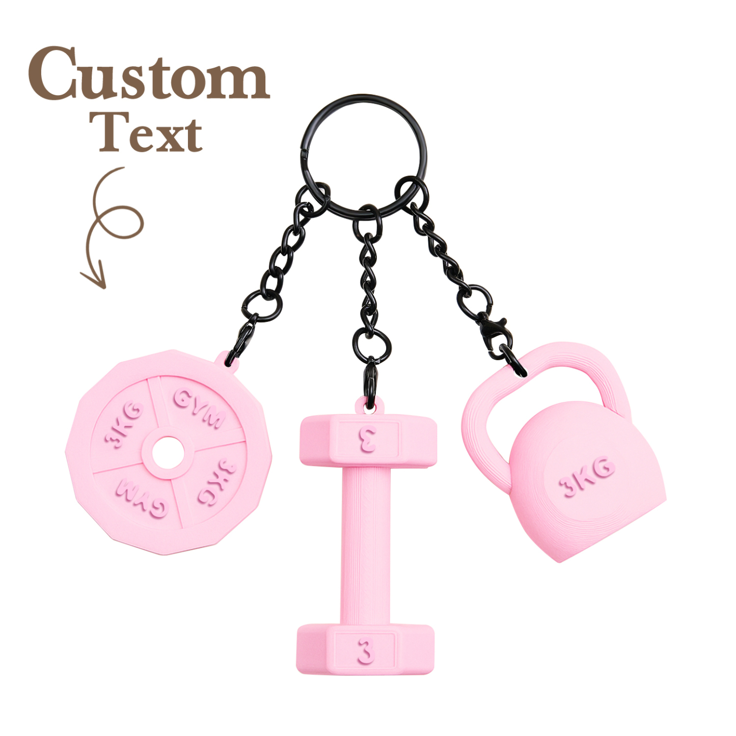 Personalized 3D Printed Dumbbell Kettlebell Weight Plate Mix Bag Charm Keychain with Name Birthday Gym Sports Gift for Fitness Enthusiasts