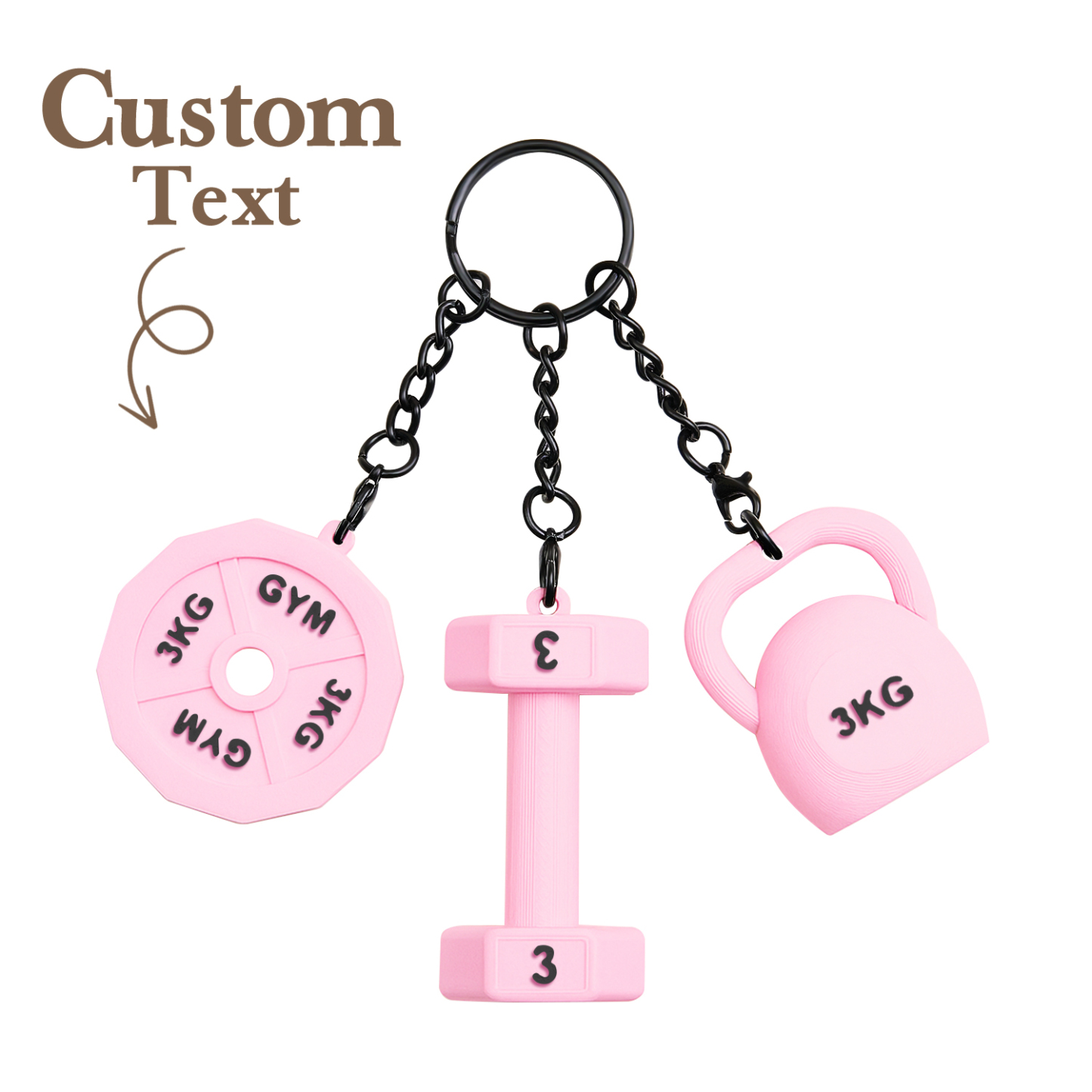 Personalized 3D Printed Dumbbell Kettlebell Weight Plate Mix Bag Charm Keychain with Name Birthday Gym Sports Gift for Fitness Enthusiasts