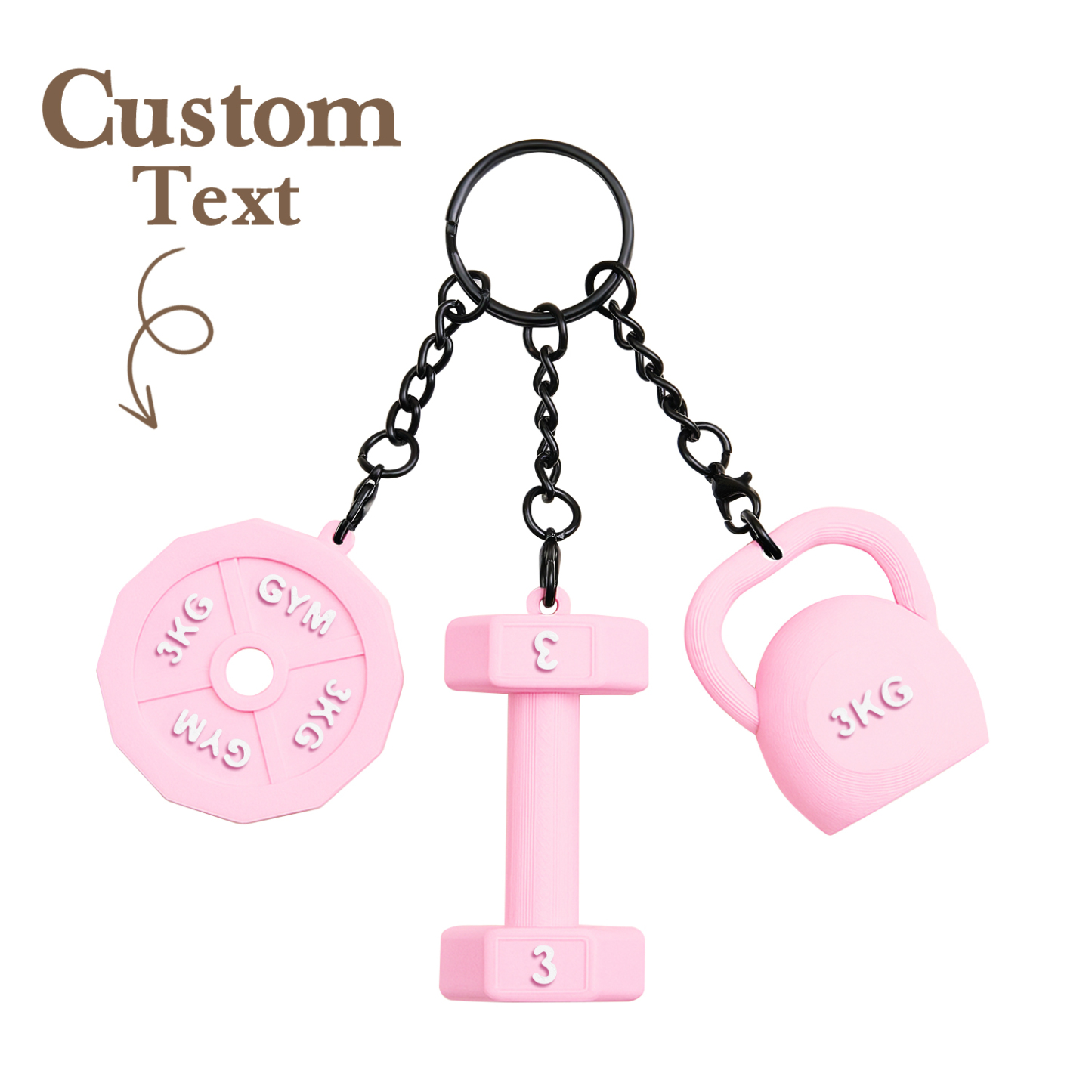 Personalized 3D Printed Dumbbell Kettlebell Weight Plate Mix Bag Charm Keychain with Name Birthday Gym Sports Gift for Fitness Enthusiasts