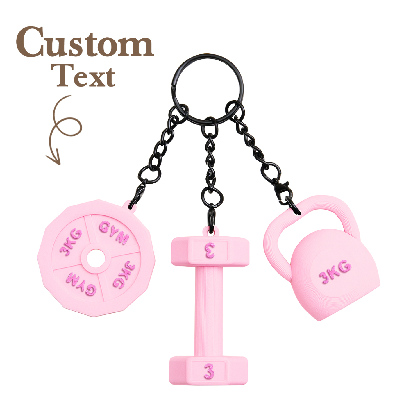 Personalized 3D Printed Dumbbell Kettlebell Weight Plate Mix Bag Charm Keychain with Name Birthday Gym Sports Gift for Fitness Enthusiasts