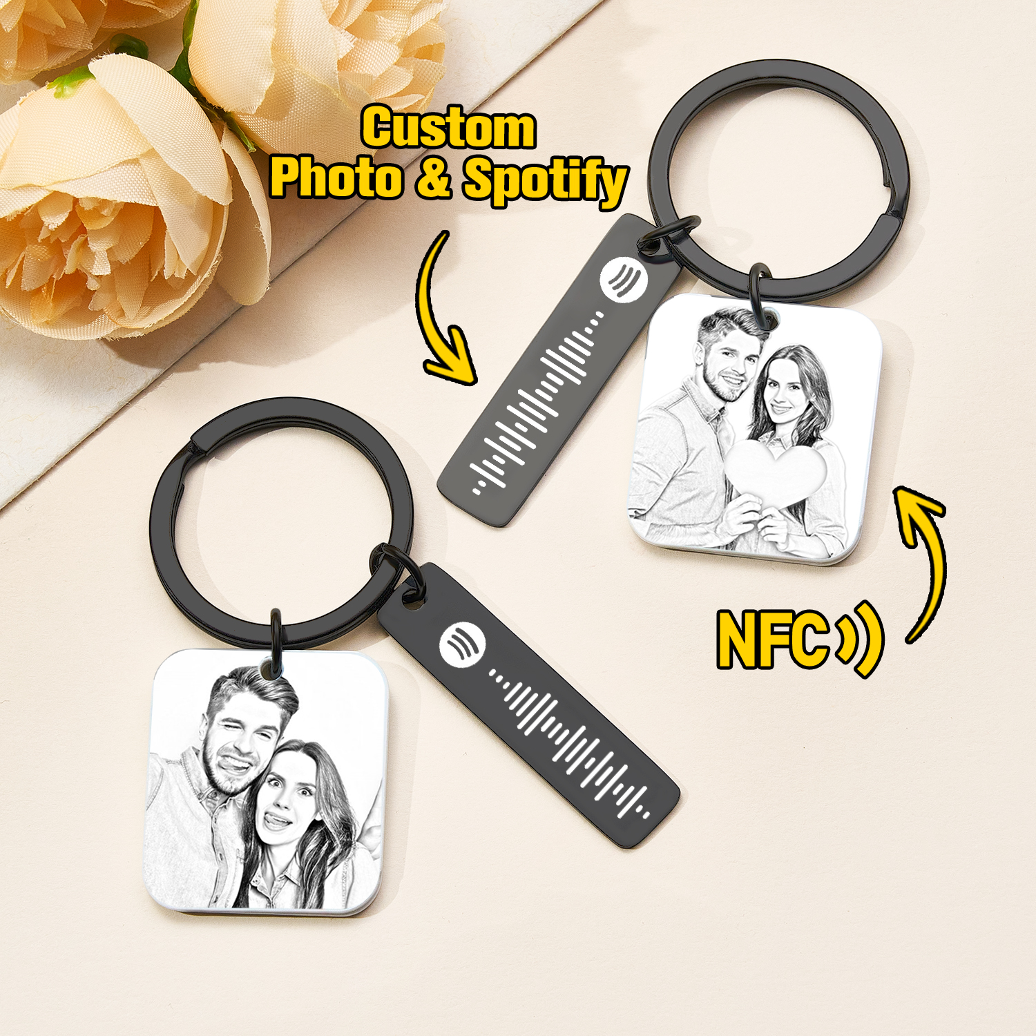 Custom NFC Music Song Keychain Scannable Spotify Code Keychain Music Gift - soufeelus