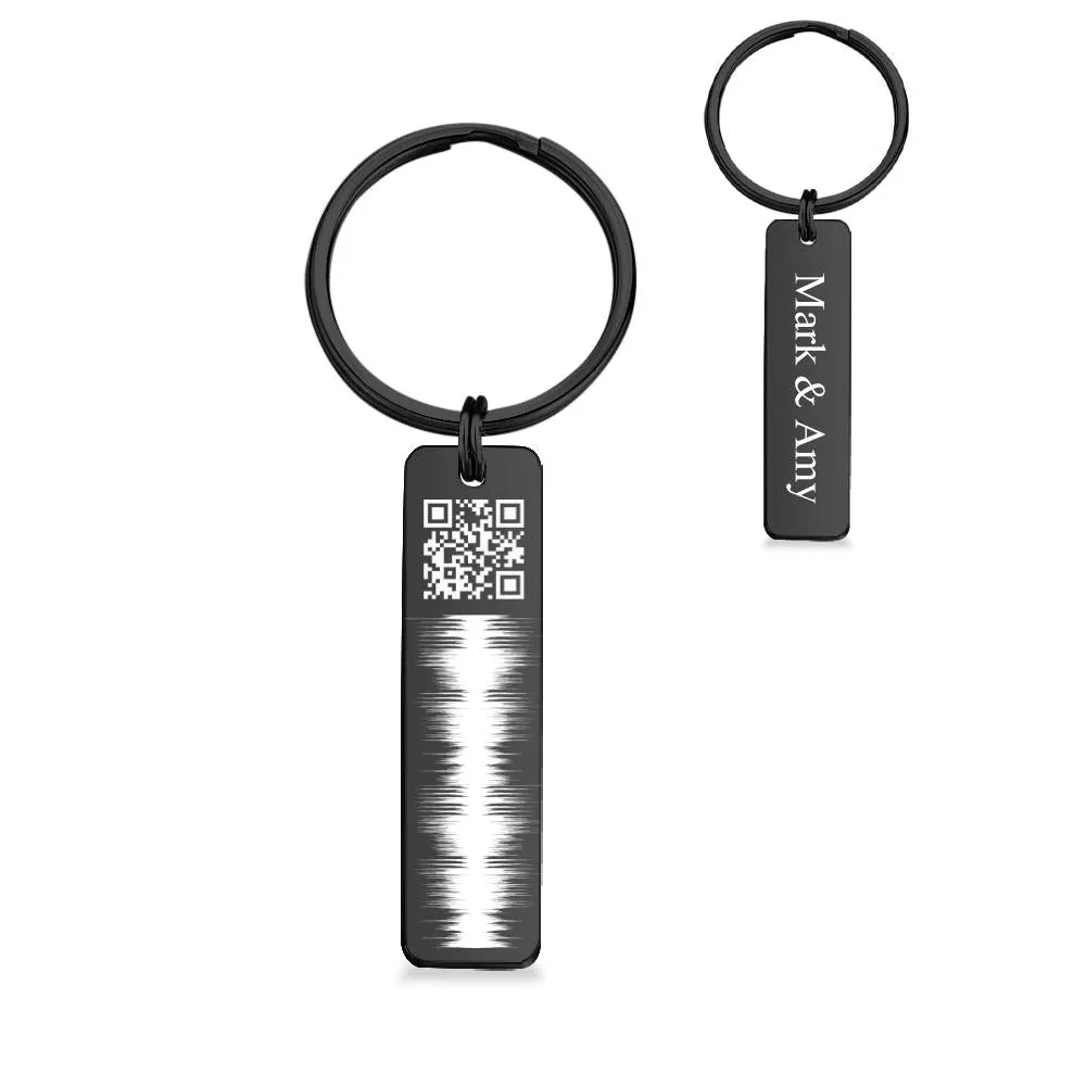 Custom Engraved QR code Keychain Scannable Code Sonic Audio Technology Gift Silver