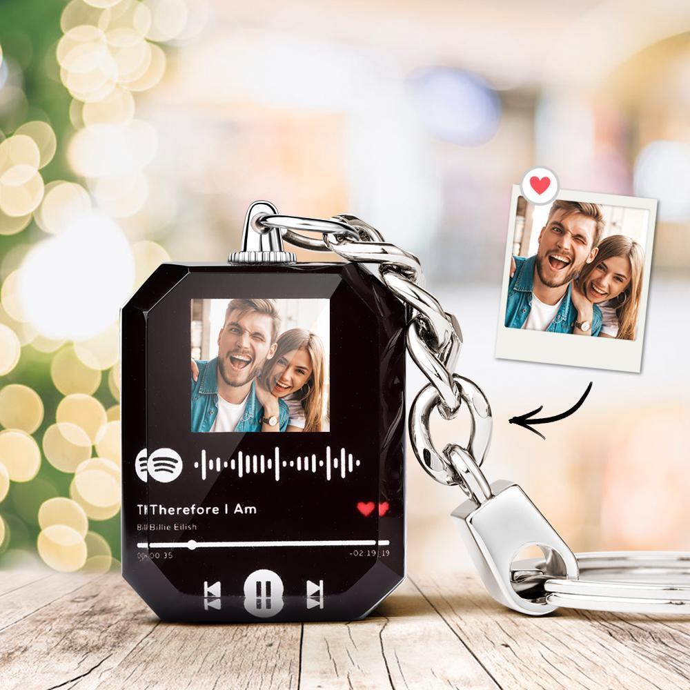 Scannable Custom Spotify Code Keychain Photo Keychain Custom Engraved Spotify Keychain Music Crystal Keychain - soufeelus