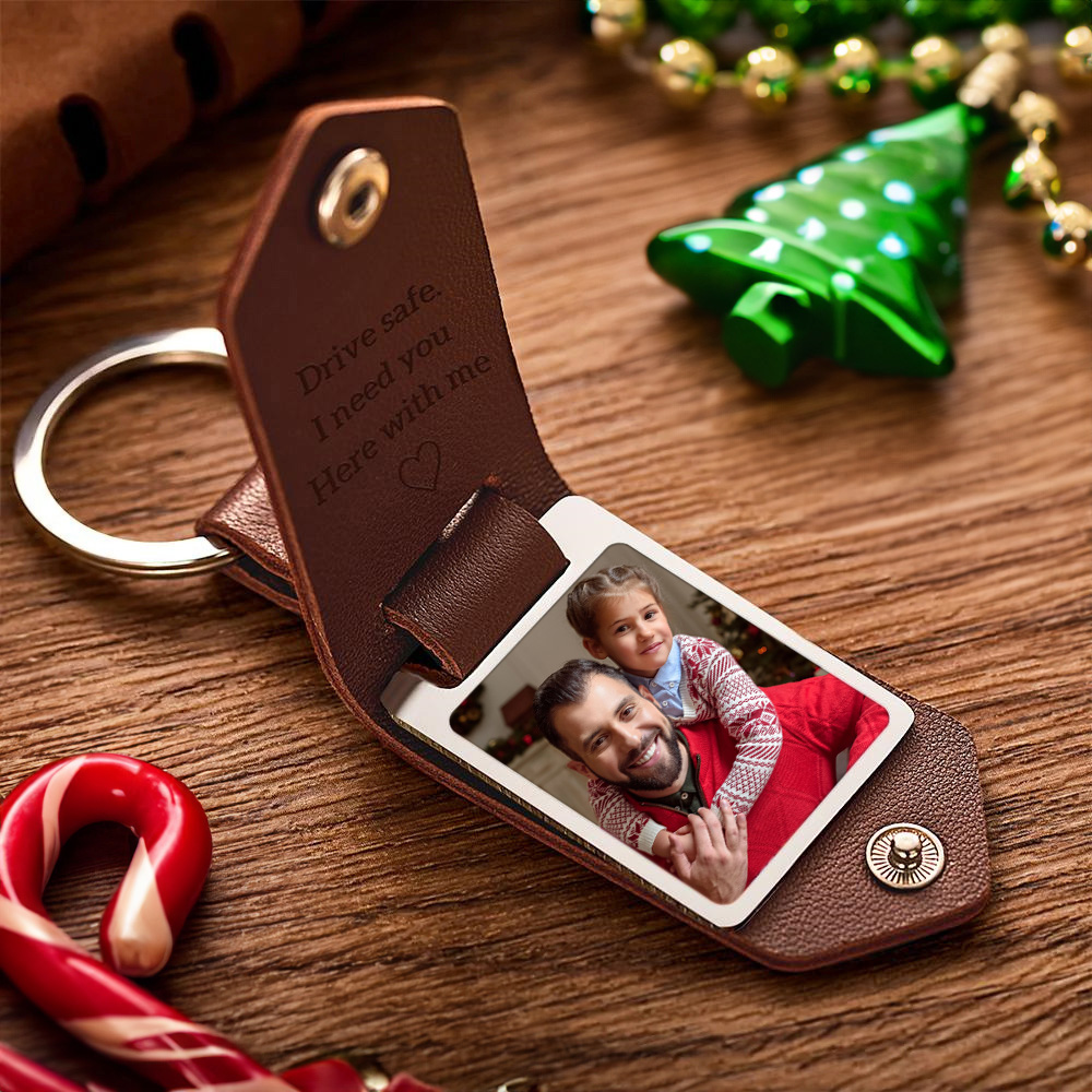 Custom Leather Photo Text Drive Safe Keychain Christmas Gift For Boyfriend With Engraved Text