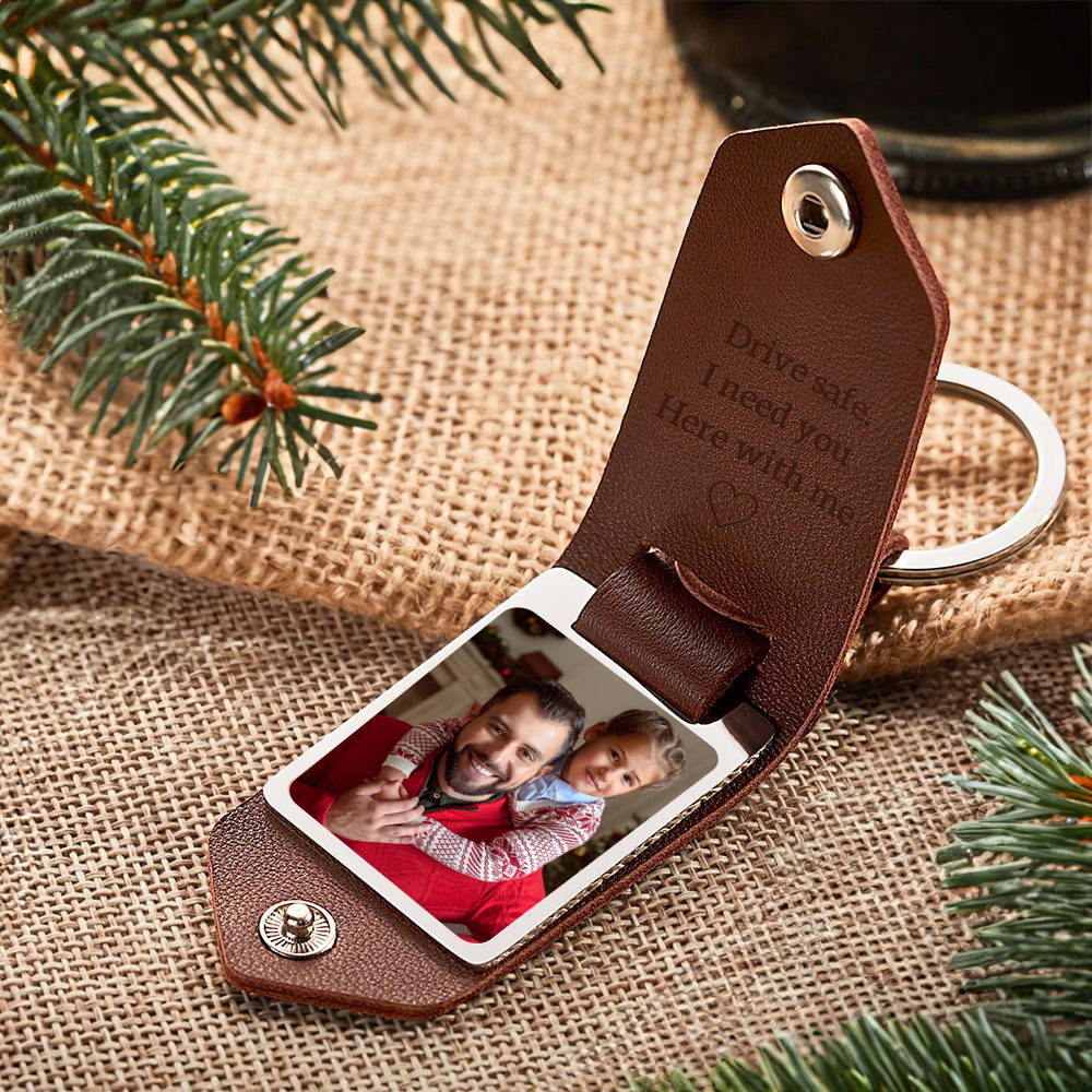 Custom Leather Photo Text Drive Safe Keychain Christmas Gift For Boyfriend With Engraved Text detail