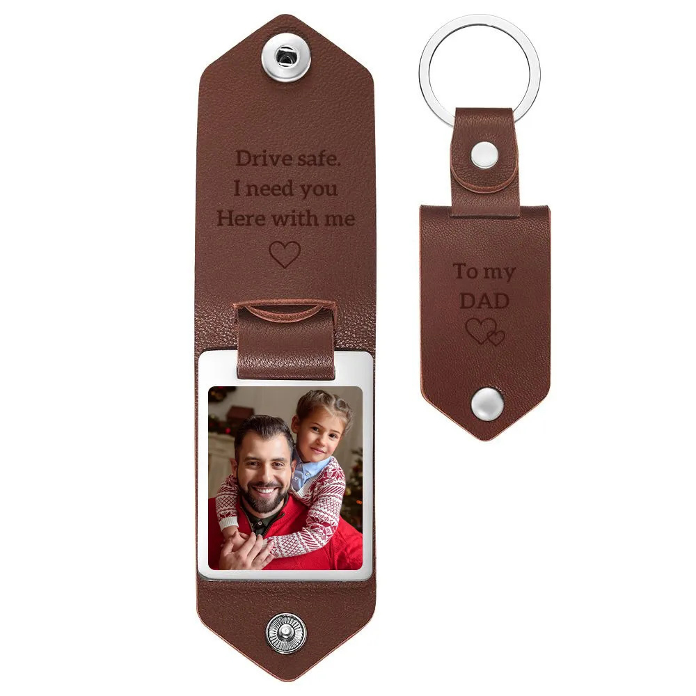 Custom Leather Photo Text Drive Safe Keychain Christmas Gift For Boyfriend With Engraved Text