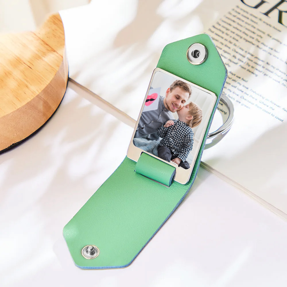 Personalized Leather Photo Drive Safe Keychain Custom Engraved Text Commemorative Keychain Gifts For Father detail