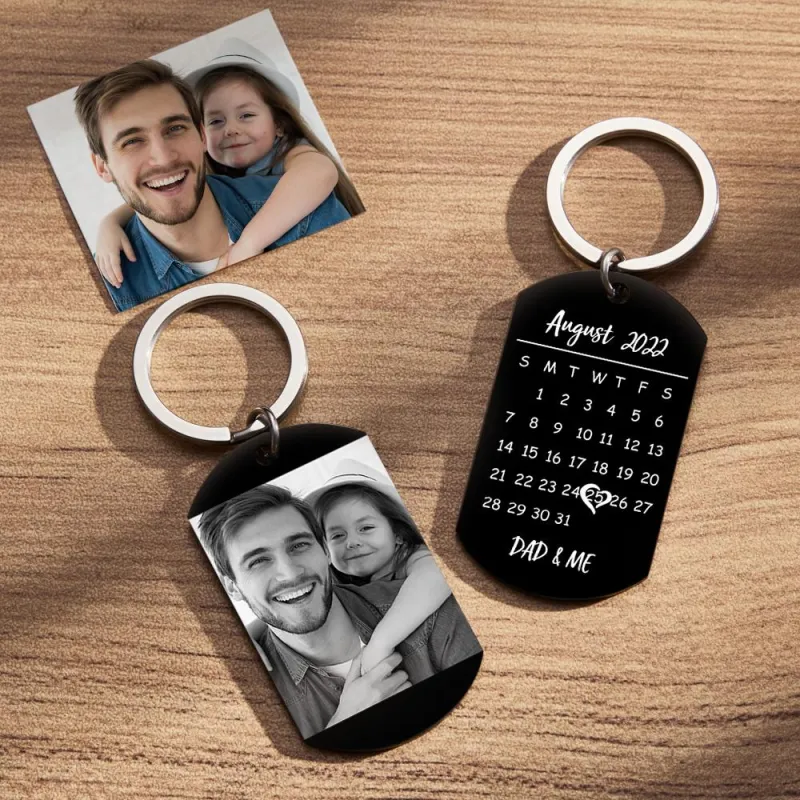 Custom Photo Wallet and Photo Calendar Keychain Set Father's Day Gift for Him - soufeelus