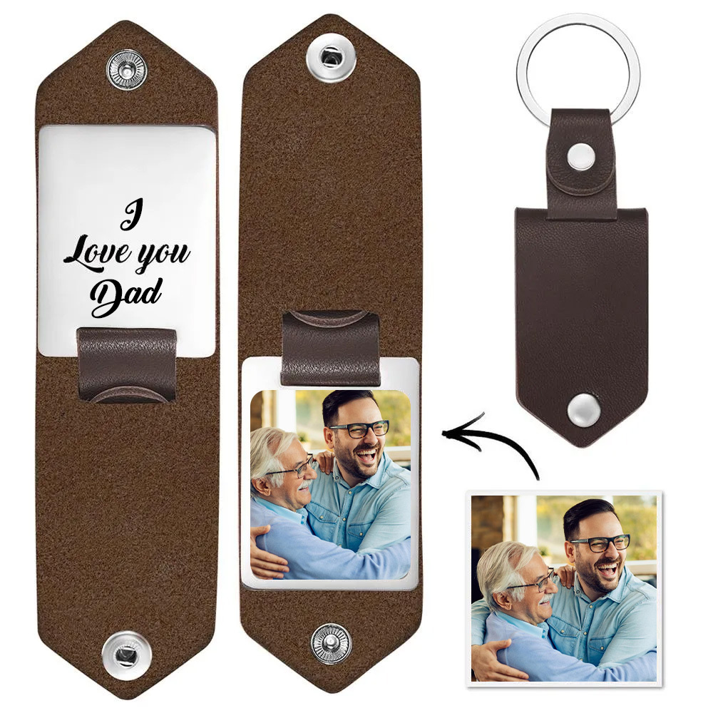 Custom Photo Keychain Engraved Keychains Leather Gifts For Father - soufeelus
