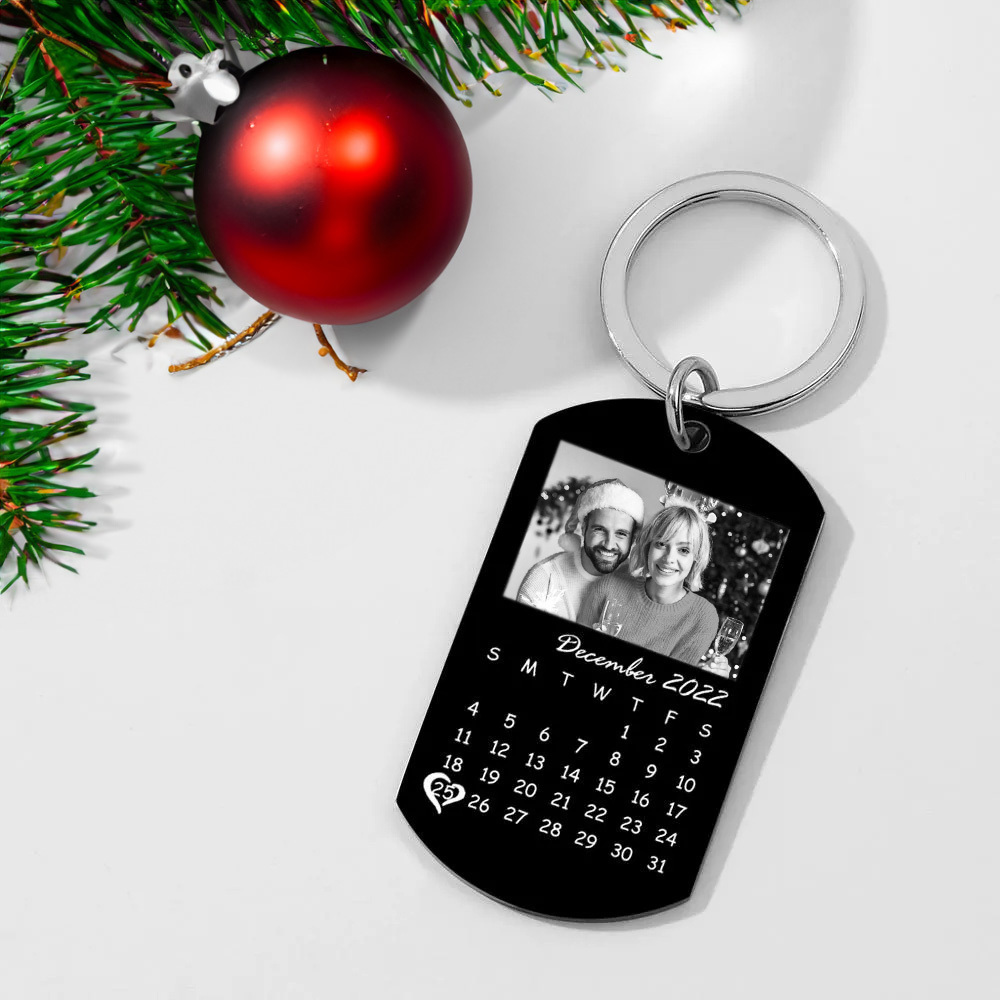 Custom Black Filter Classic Photo Calendar Keychain Unique Design Gift Christmas Gift - soufeelus