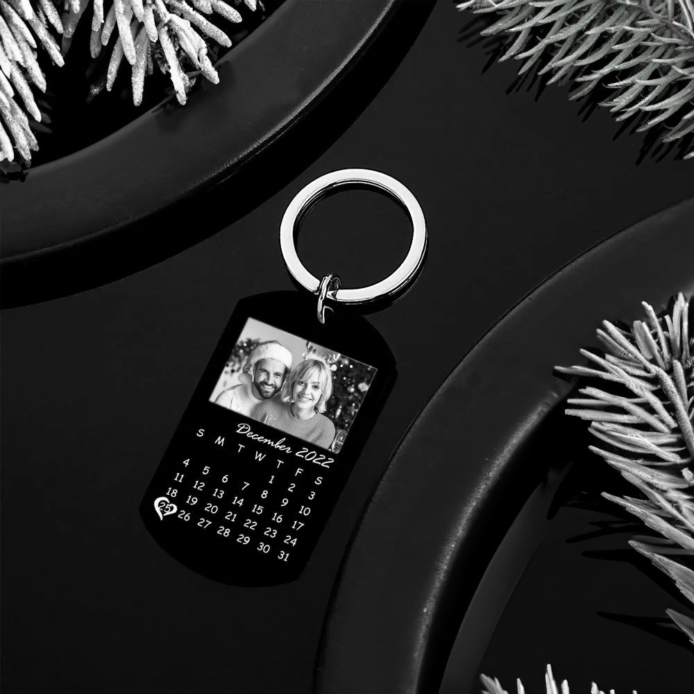 Custom Black Filter Classic Photo Calendar Keychain Unique Design Gift Christmas Gift - soufeelus