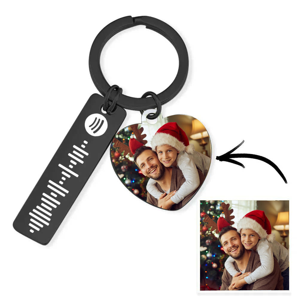 Personalized Spotify Keychain Custom Picture & Music Song Code Heart Couples Photo Keyring Gifts for Christmas - soufeelus