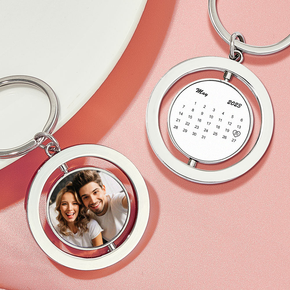 Custom Calendar Keychain Personalized Turnable Double Sides Keychains Anniversary Gift - soufeelus