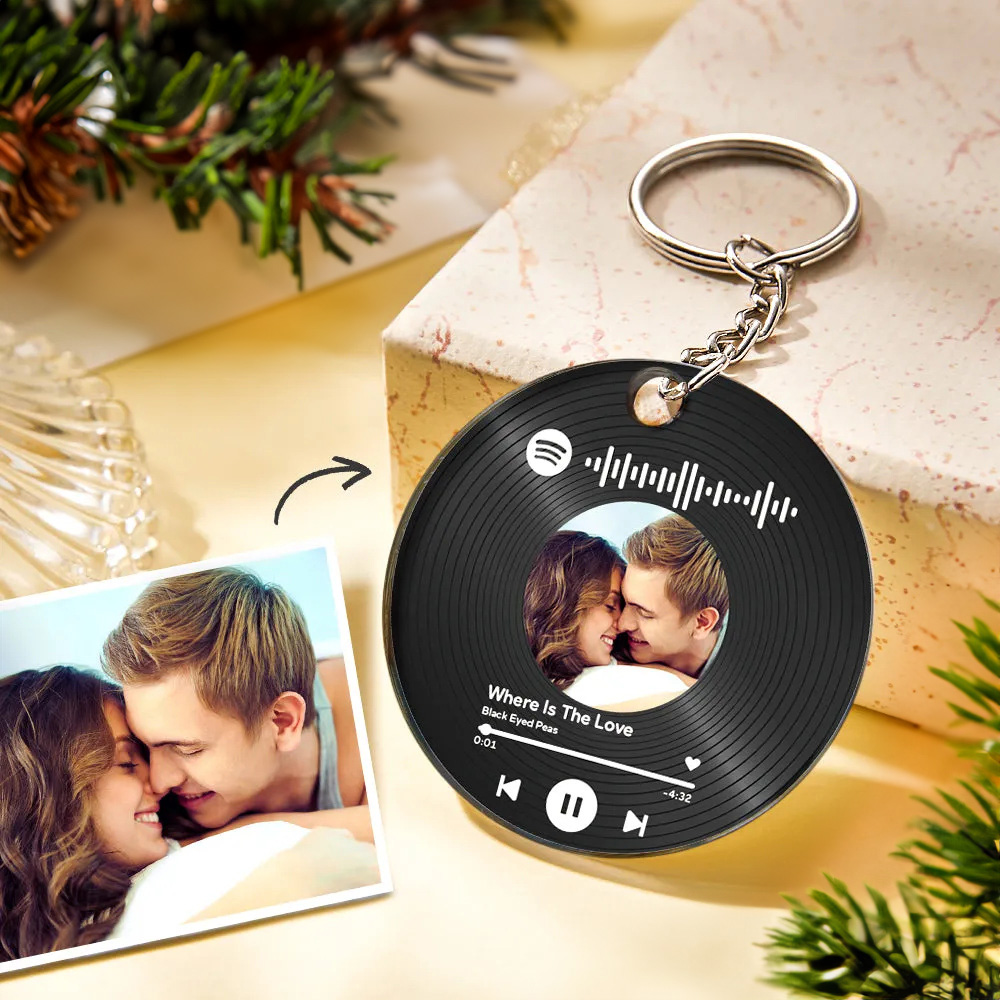 Custom Photo and Date Keychain Calendar Keychain Scannable Spotify Code Keychain Anniversary Christmas Gift detail