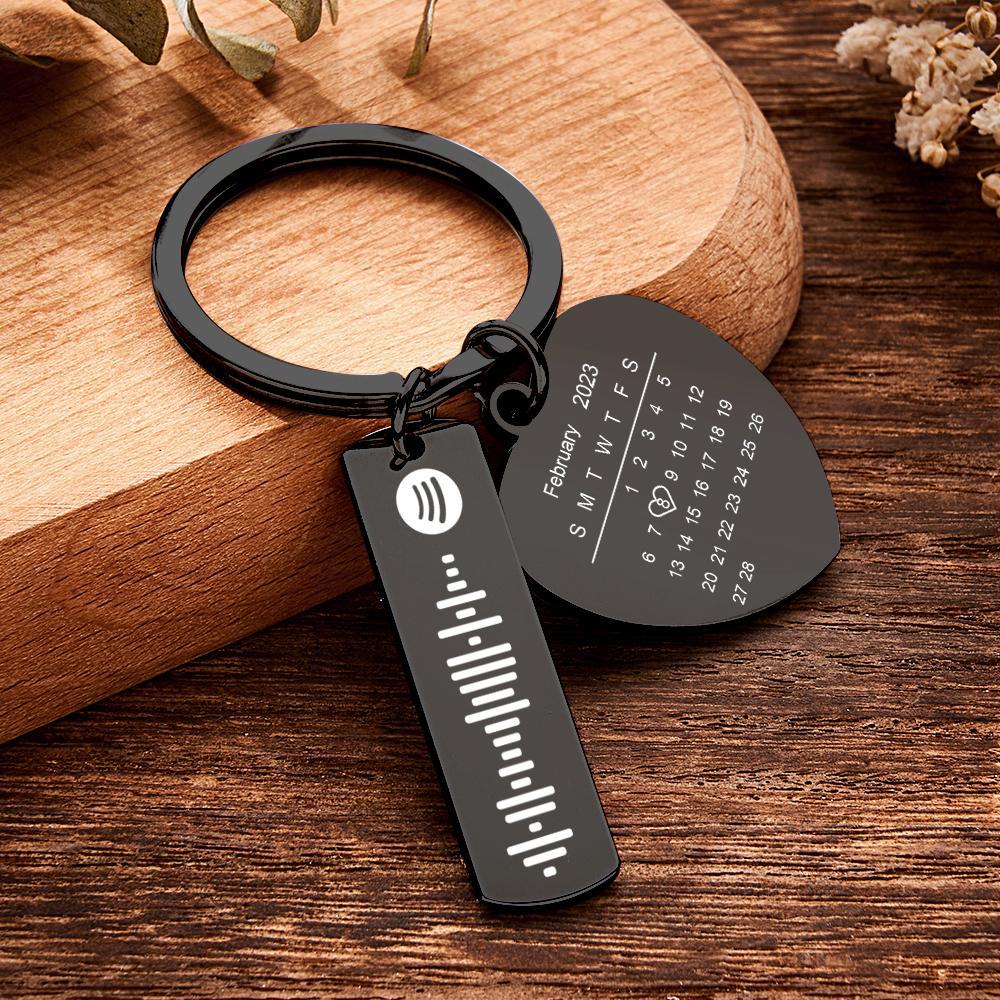 Personalized Calendar Keychain Special Day Significant Photo Heart Square Shape Music Code Metal Keychain Anniversary Gift - soufeelus