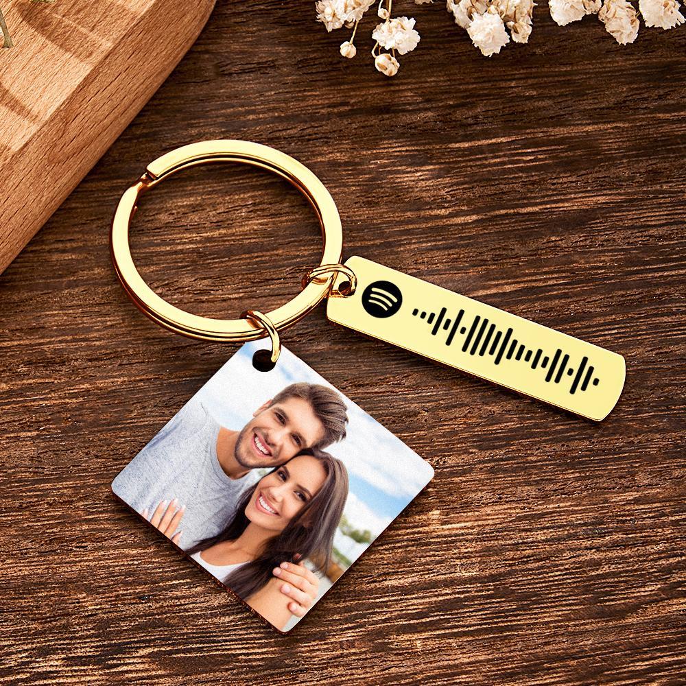 Personalized Calendar Keychain Special Day Significant Photo Heart Square Shape Music Code Metal Keychain Anniversary Gift - soufeelus