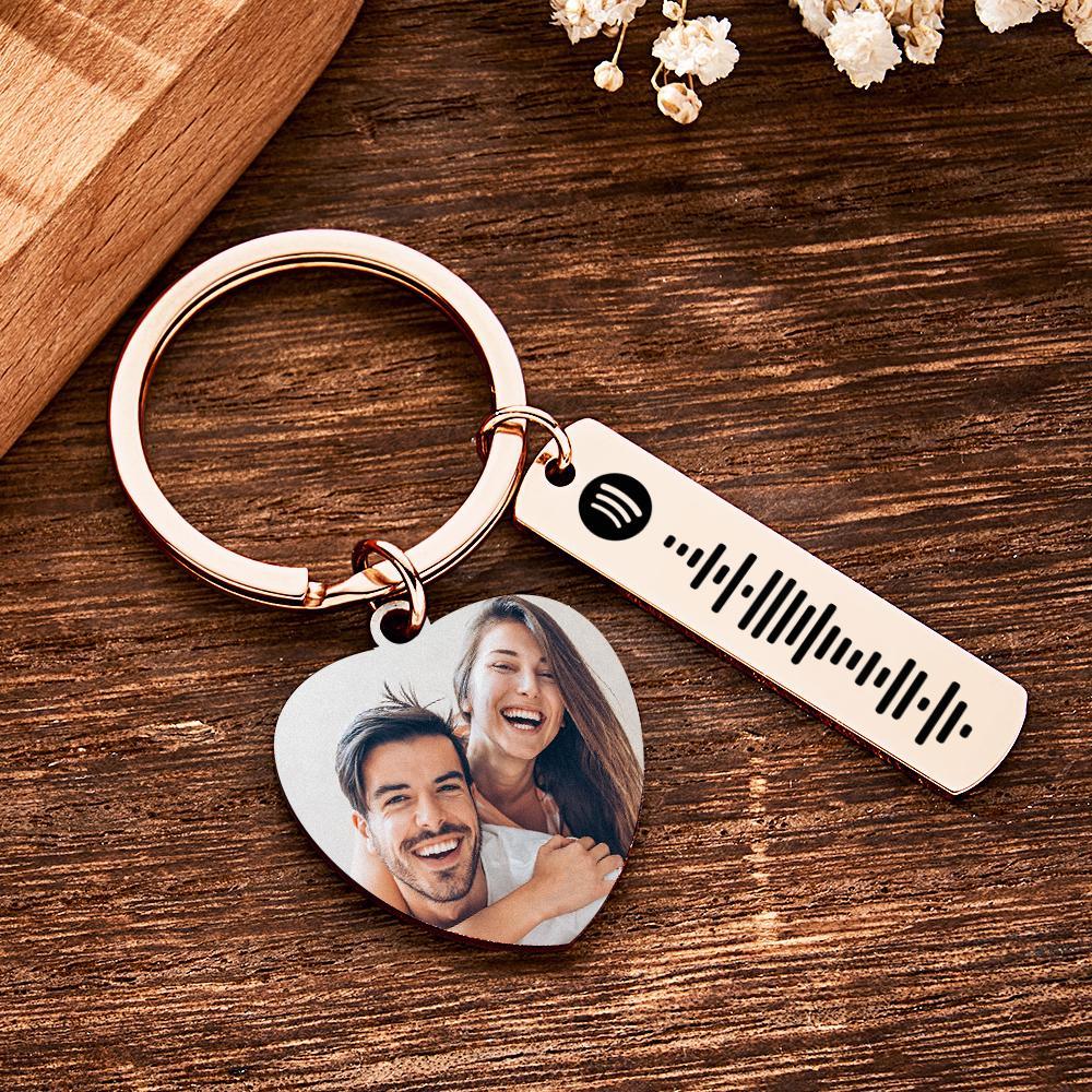 Personalized Calendar Keychain Special Day Significant Photo Heart Square Circle Shape Music Code Metal Keychain Anniversary Gift - soufeelus