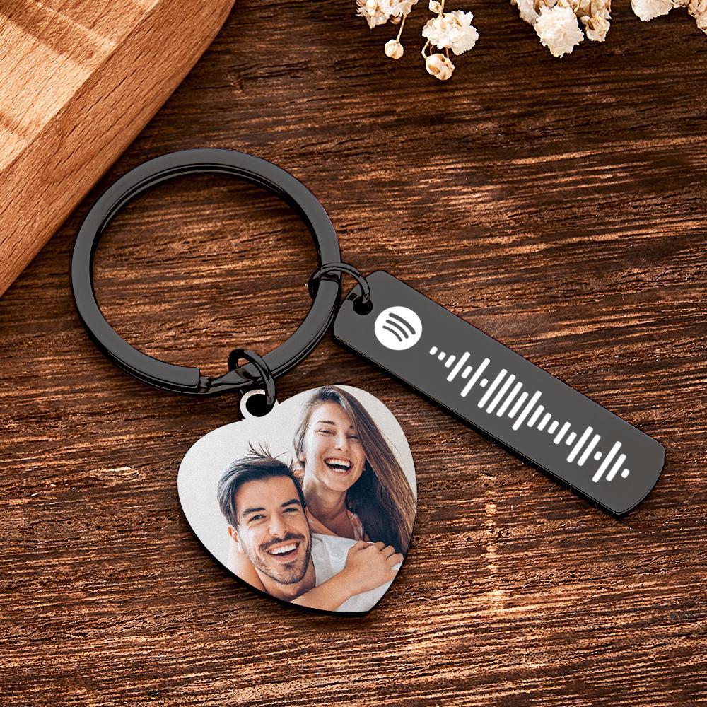 Personalized Calendar Keychain Special Day Significant Photo Heart Square Circle Shape Music Code Metal Keychain Anniversary Gift - soufeelus