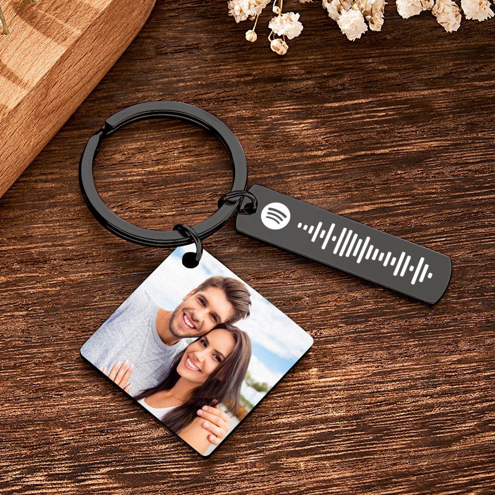 Personalized Calendar Keychain Special Day Significant Photo Heart Square Shape Music Code Metal Keychain Anniversary Gift - soufeelus