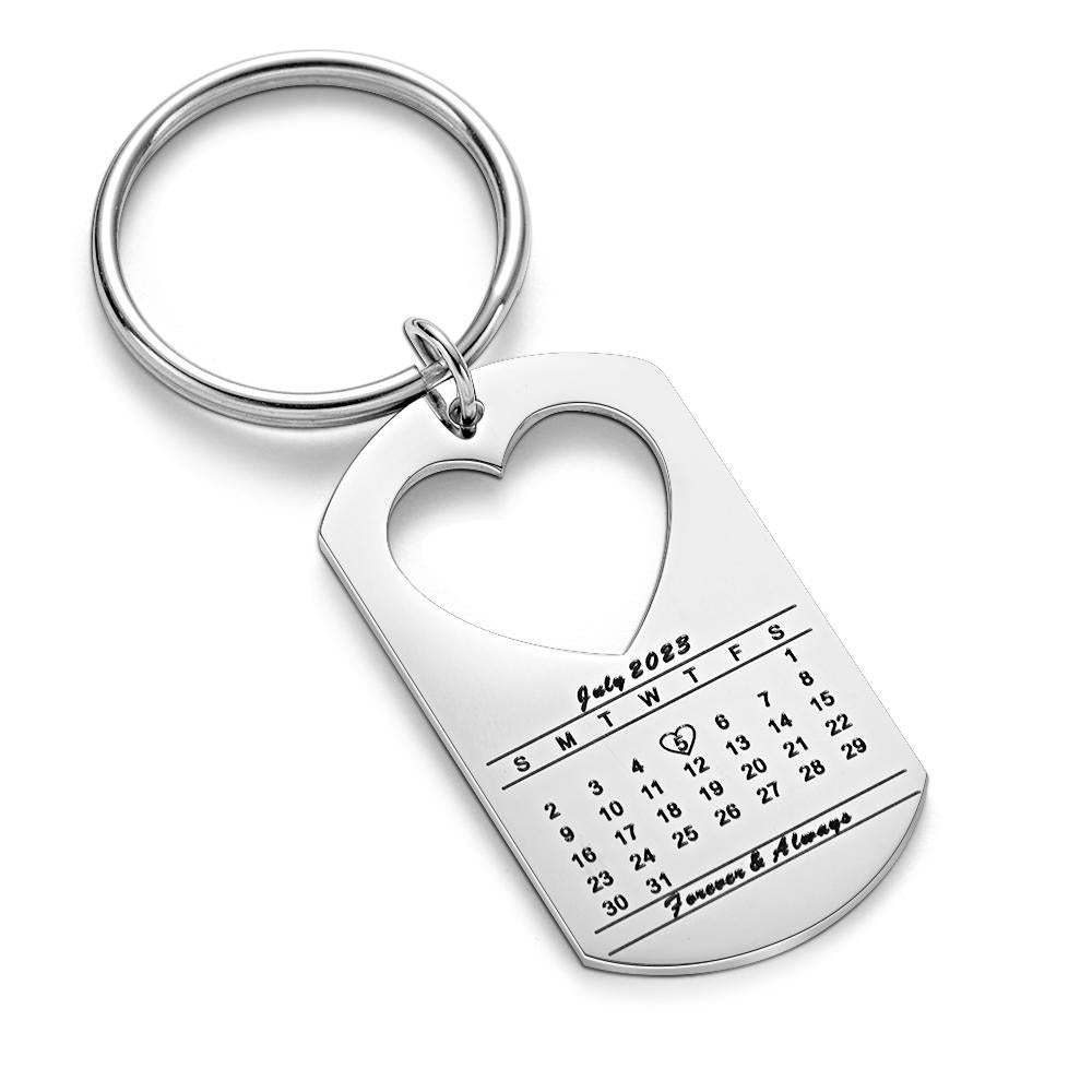 Anniversary Gift Unique Calendar Keychain Personalized Date Engraved for Husband Keychains Engagement Gift for Him - soufeelus