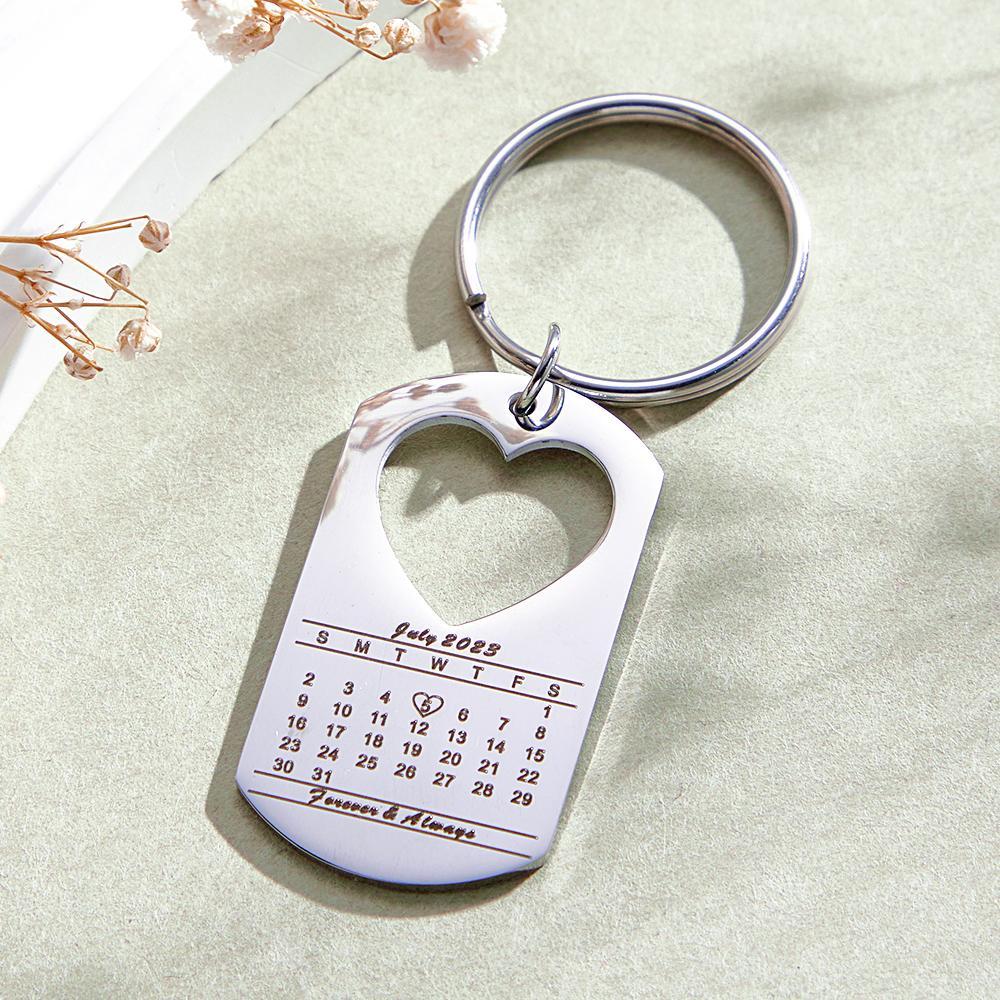 Anniversary Gift Unique Calendar Keychain Personalized Date Engraved for Husband Keychains Engagement Gift for Him - soufeelus