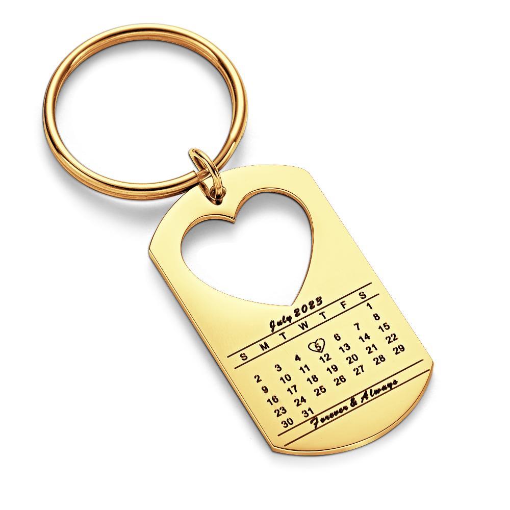 Anniversary Gift Unique Calendar Keychain Personalized Date Engraved for Husband Keychains Engagement Gift for Him - soufeelus