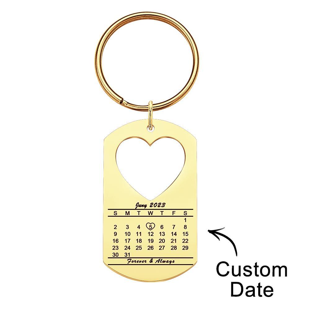 Anniversary Gift Unique Calendar Keychain Personalized Date Engraved for Husband Keychains Engagement Gift for Him - soufeelus