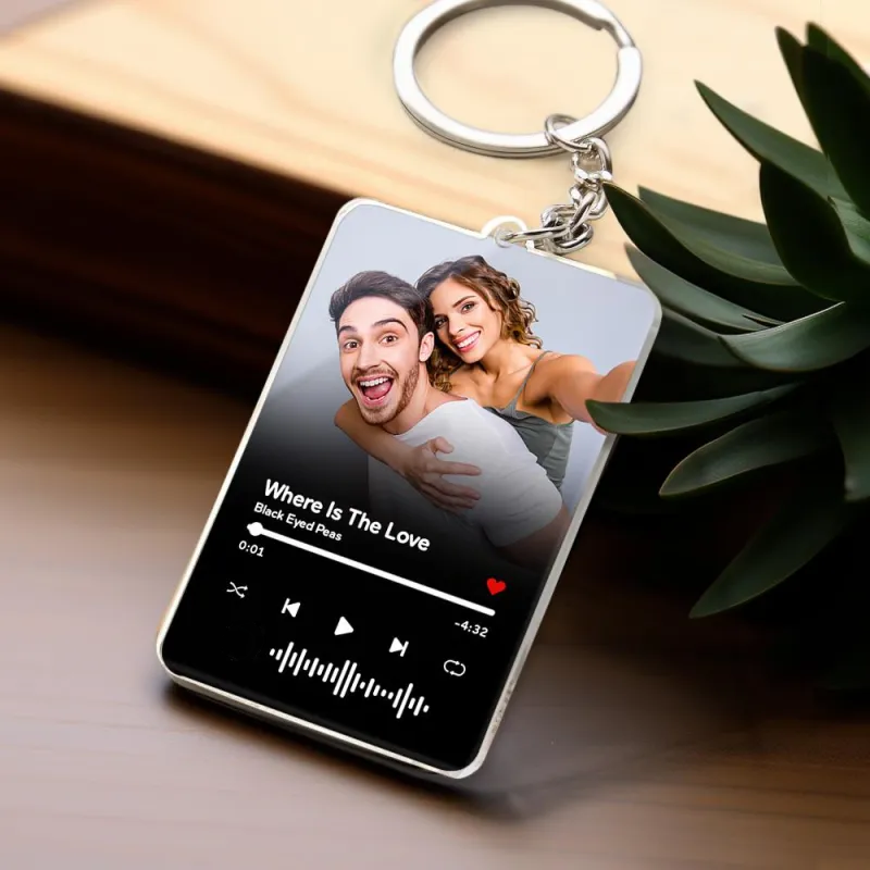Scannable Spotify Code Keychain Custom Music Acrylic Photo Keychain Anniversary Day Gift For Couple - soufeelus